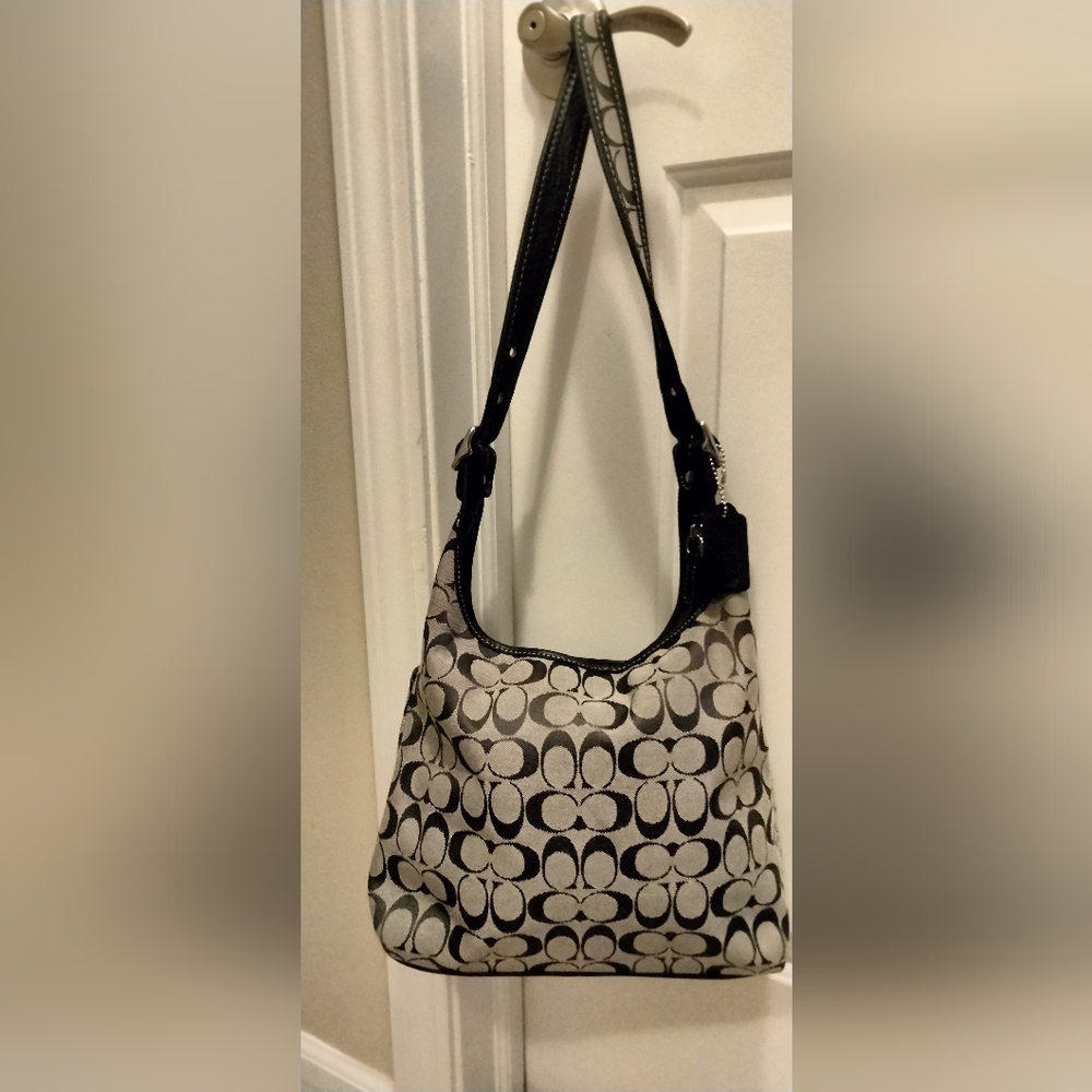 Coach Signature Patterned Black and Grey Handbag - Picture 2 of 12